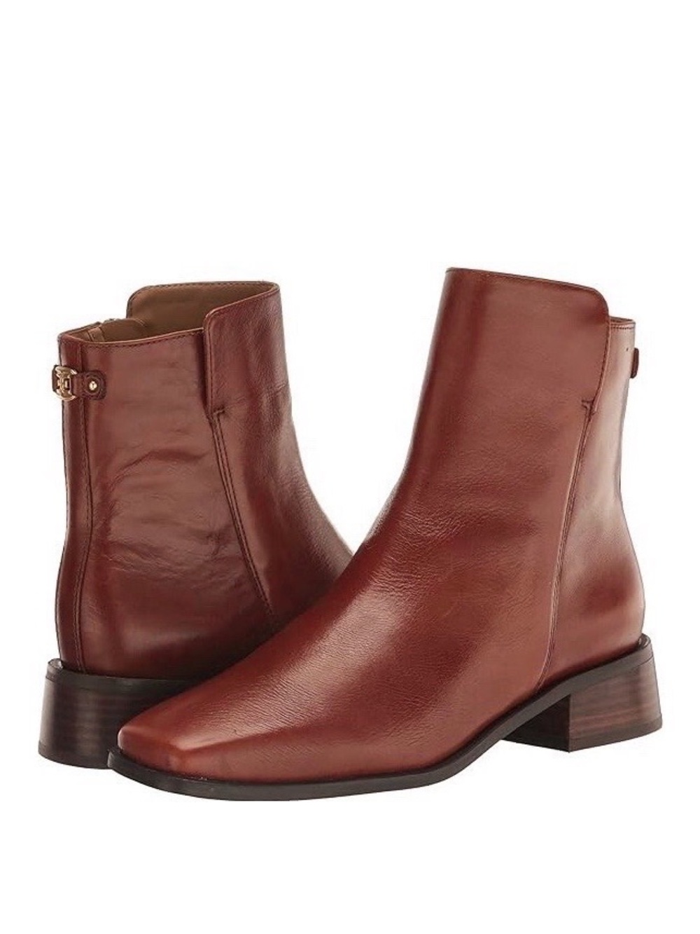 SAM EDELMAN Thatcher Burnt Brandy Leather Square Toe Ankle Boots 10